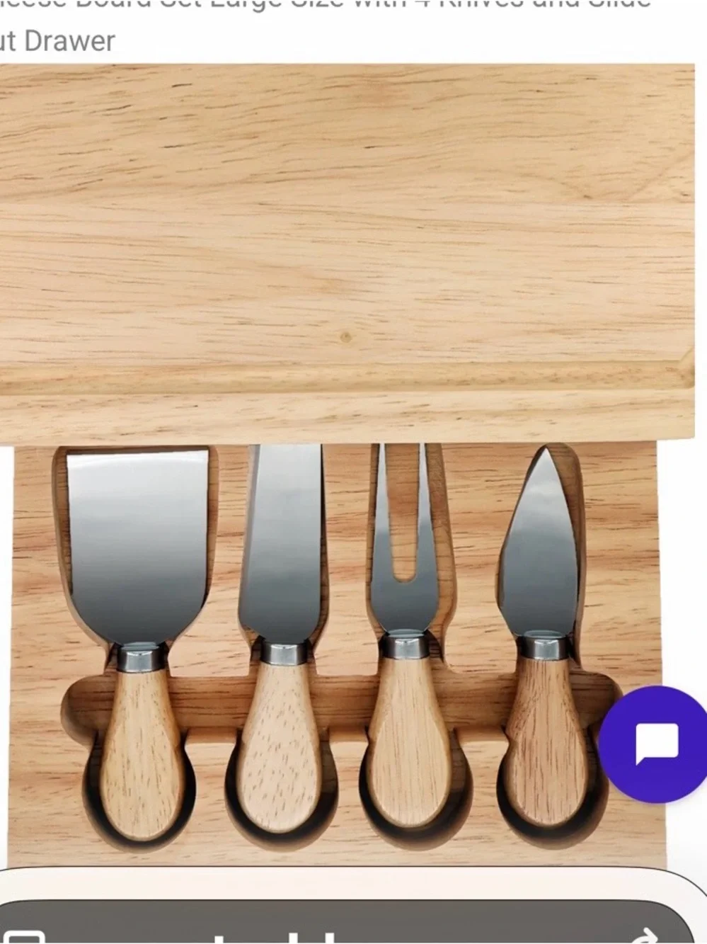 Wood Cheese Board with Four Matching Knives
